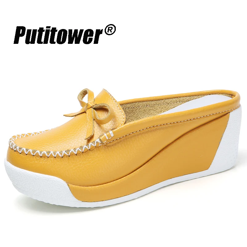 

2019 New Summer Women Slippers Fashion Platform Wedges Woman Slip On Casual Shoes Leather High Increasing 6cm Chaussures Femme
