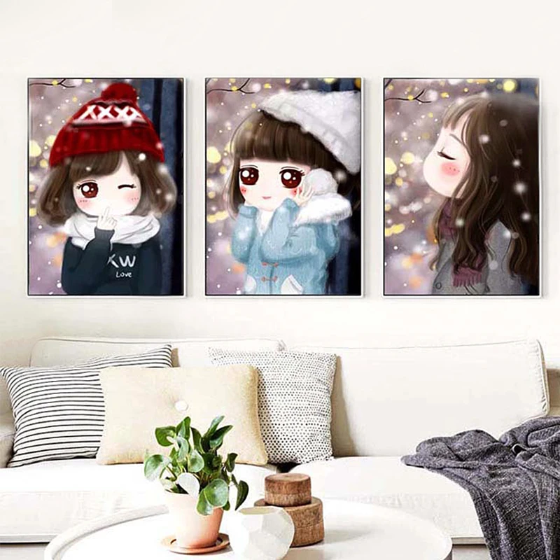 

Cartoon Girl&Floral Diamond Painting Mosaic Needle Gift Diamond Embroidery Character Patterns Rhinestone Children's Room Decor