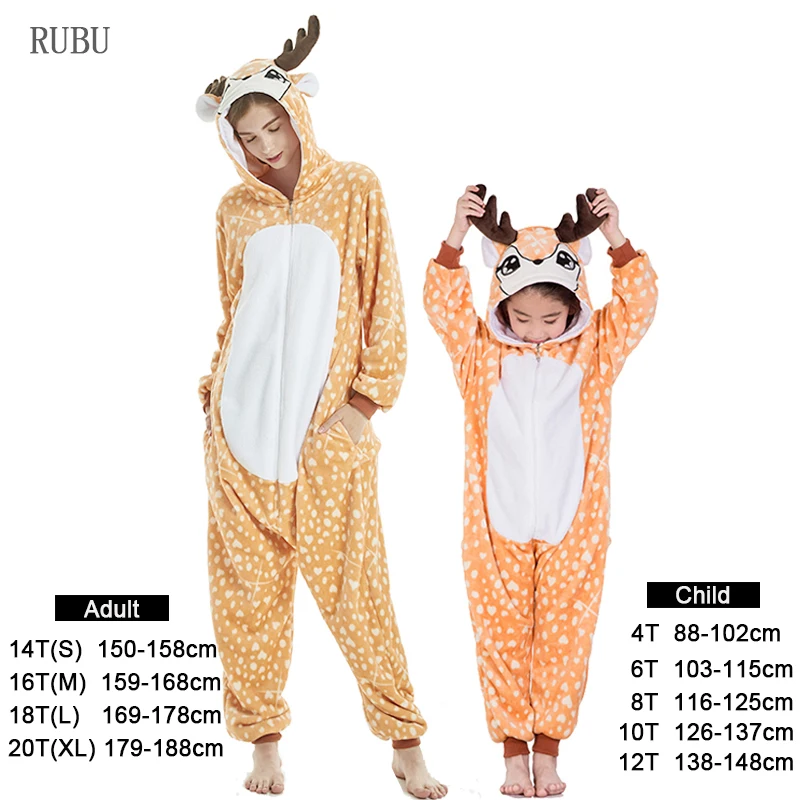 Зимний комбинезон с изображением животных; детская пижама с единорогом кугуруми; одежда для сна для женщин; Пижама для взрослых; одежда для маленьких девочек; одежда для сна для мальчиков; комбинезоны - Цвет: Deer