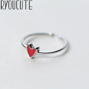 

RYOUCUTE 100% Real 925 Sterling Silver Jewelry New Fashion Red Heart Rings for Women Lady Bijoux Statement Antique Ring Anillos