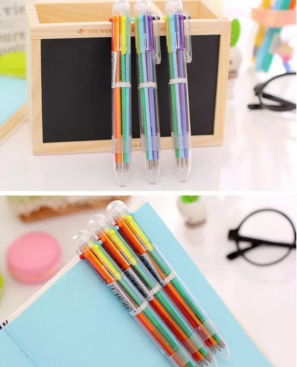 

1pcs/lot Six Color Core Press Ballpoint Pen Students' DIY Drawing Pens Writing Ball Pen Office School