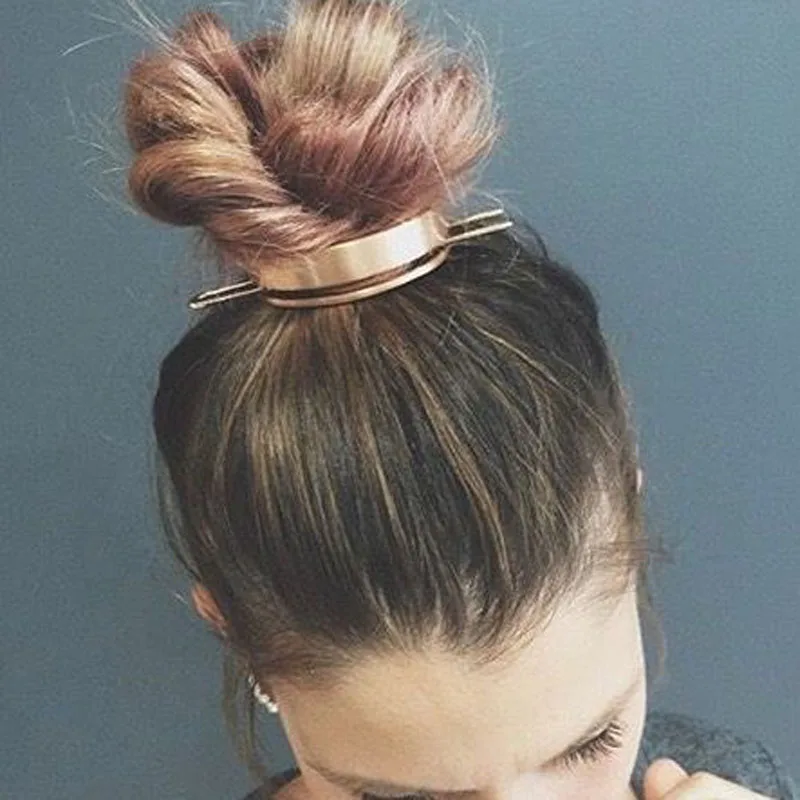 Original Shining Gold Alloy Bun Cage Simple Round Hair Knot Stick