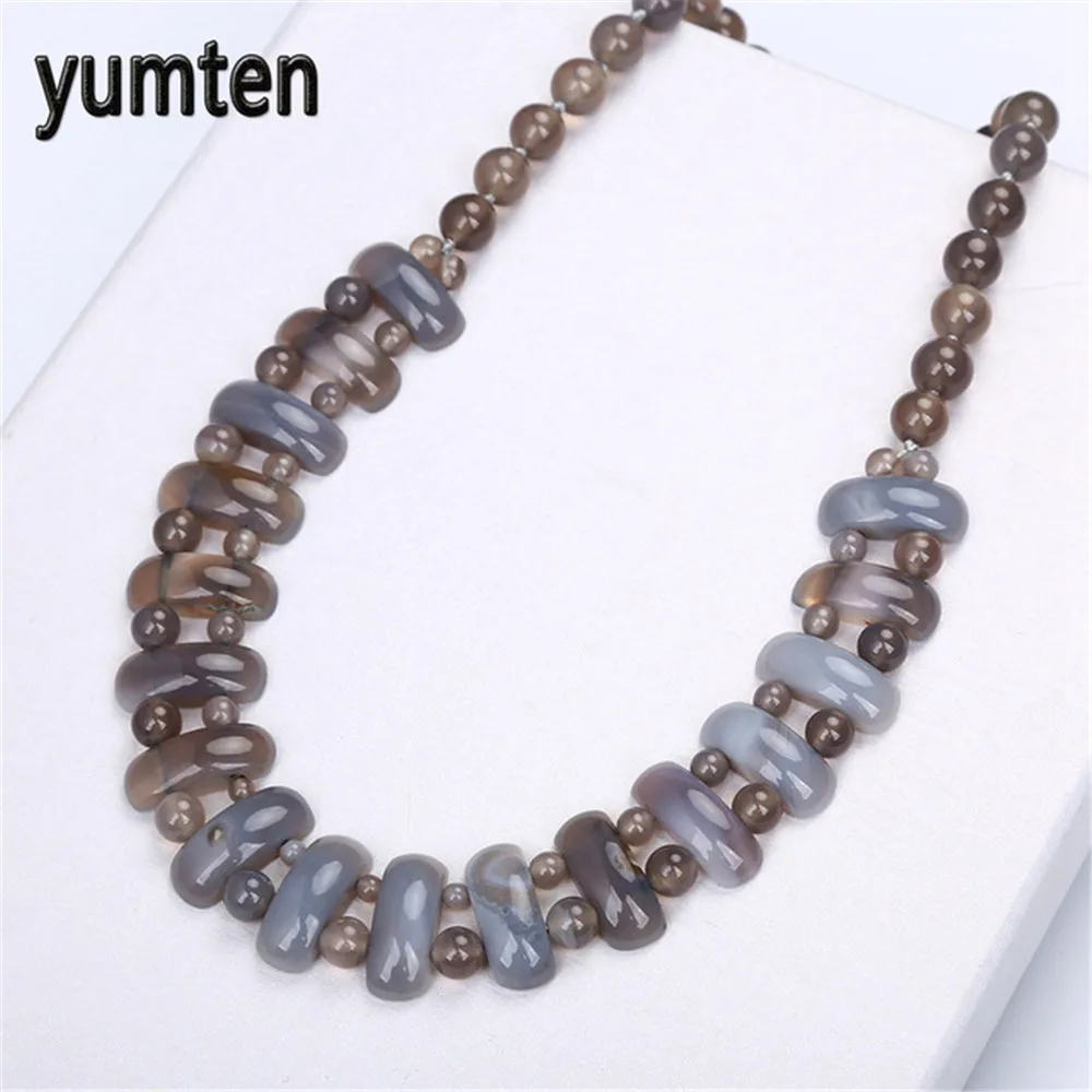 

Yumten Gray Agate Big Necklace Natural Stone Crystal Women Fashion Beads Handmade Vintage Fine Jewelry Holiday Gifts Aquamarine