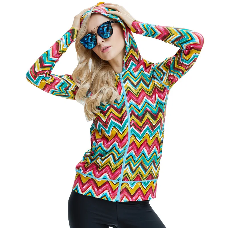 1PC Hooded Printed Women Rash Guards Surfing Jackets Long Sleeves
