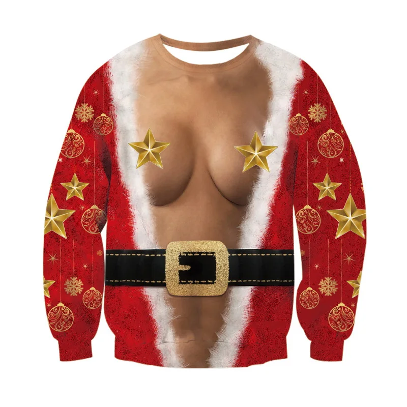 Уродливый Рождественский свитер с принтом Санта Клауса, свободный свитер для мужчин и женщин, Рождественский осенне-зимний топ, одежда - Цвет: AA10220