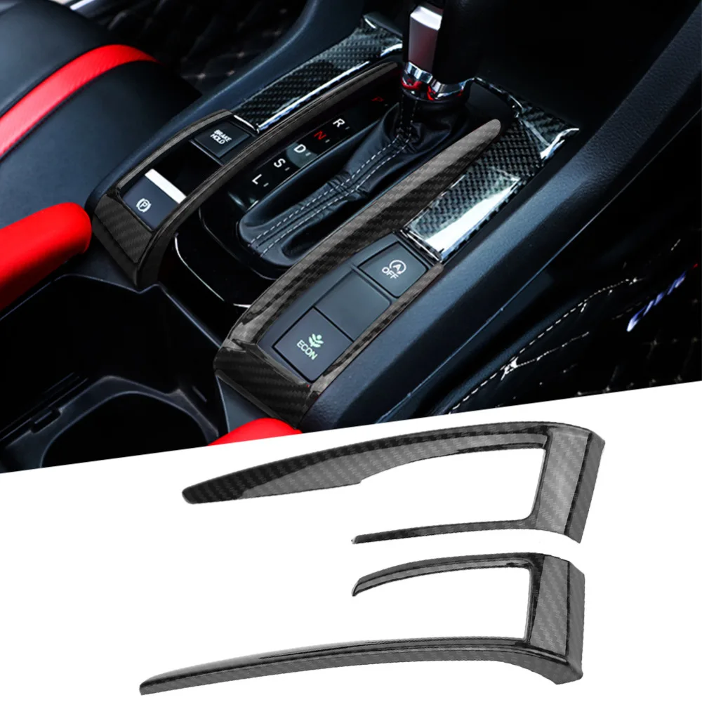 

2pcs Car Central Control Panel Gear Shift Cover Trim Frame for Honda Civic 10th 2016 2017 2018 Red Chrome/Carbon Fiber ABS