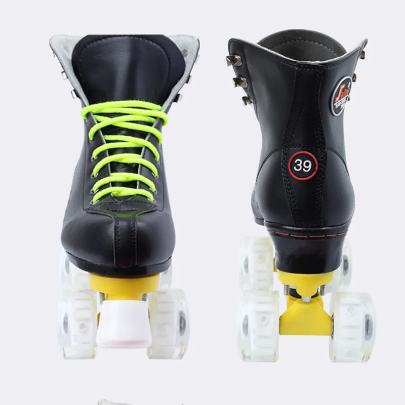 Japy تزلج زلاجات دوارة مزدوجة خط الجليد الأسود مع بو عجلات الأبيض يستأصل الغدد التناسلية نماذج الكبار 4 عجلات اثنين خط الأسطوانة أحذية التزلج