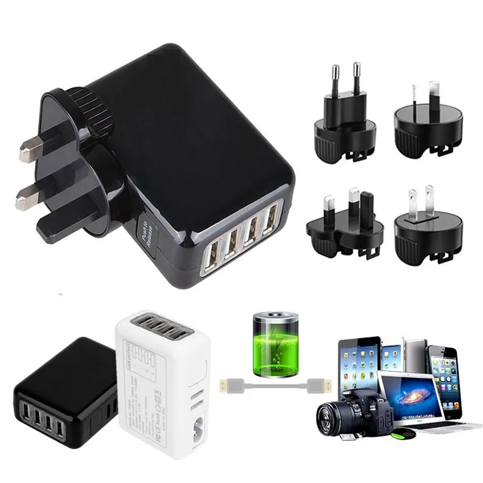 

VOGVIGO 5pc Multi Plug Travel Charger Adapter International World Wide Universal USB 4 Ports Electrical Socket Accessories