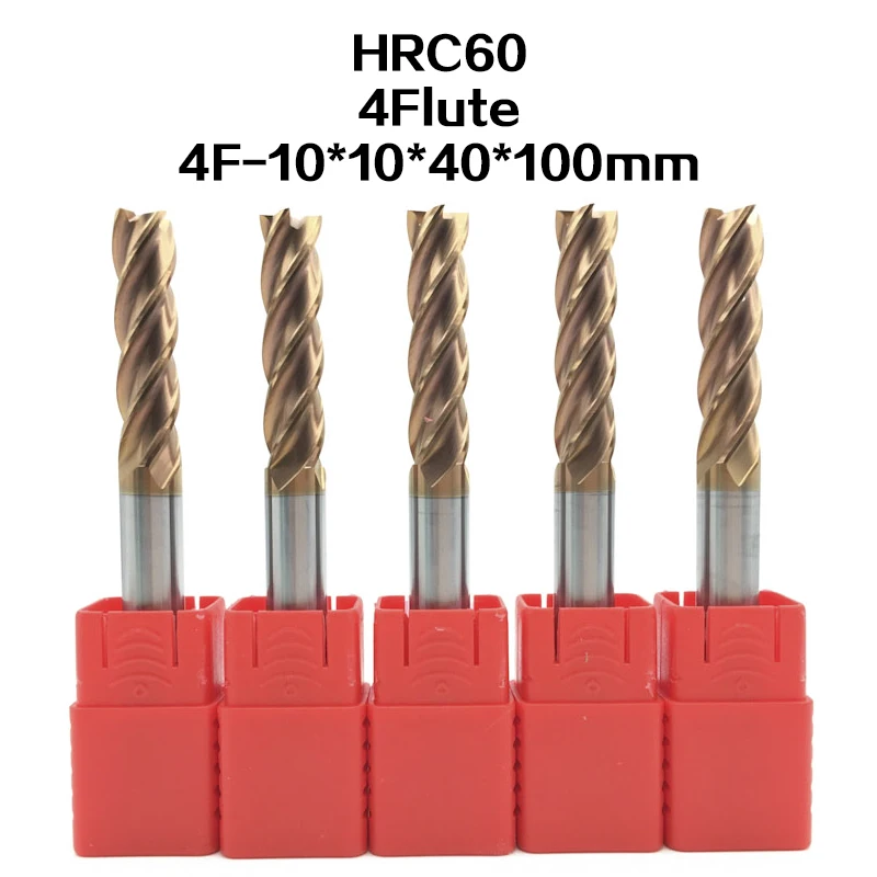 

5Pcs 4F-D10*100L hrc60 carbide lathe cutting tool cnc tungsten Flatted End Mill 4 Flute Cutting diameter 10mm Milling Cutter