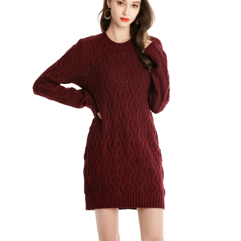 Осенне-зимнее плотное теплое платье-свитер, женское сексуальное платье с круглым вырезом, женское трикотажное платье с длинным рукавом, Femme Vestidos, большие размеры