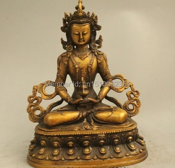 

8" Tibet Buddhism Bronze Seat Amitayus longevity God Goddess Statue Sculpture