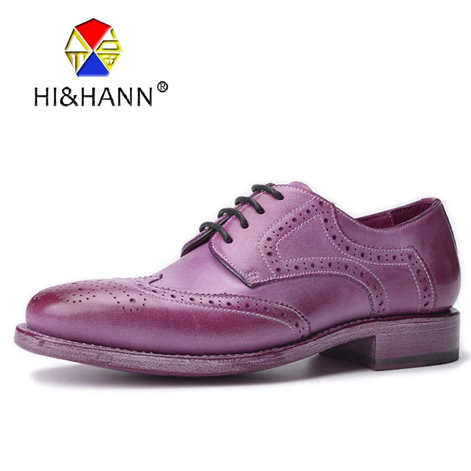 Мужские туфли из натуральной кожи ярких цветов; мужская повседневная мужская обувь с перфорацией типа «броги» на плоской подошве; размеры США 6-13; - Цвет: Лаванда