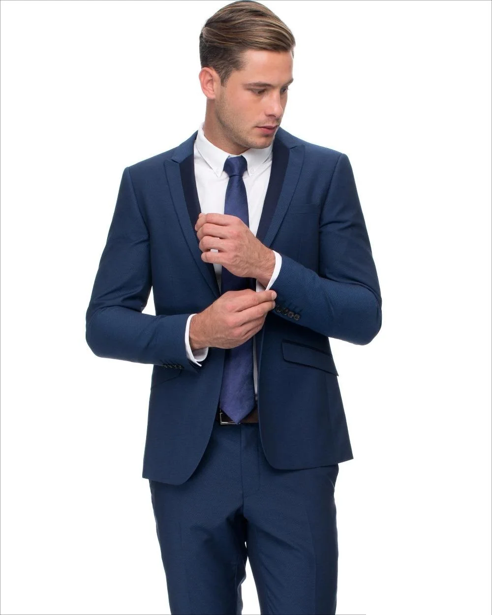 Custom Slim Fit Синие мужские костюмы свадебные костюмы с остроконечным лацканом жениха костюмы жениха элегантное платье блейзер(куртка+ брюки