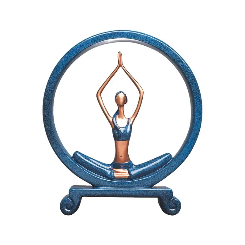 

Home Decoration Accessories Resin Yoga Girl Durable Character Elegant Hollow Circle Sculpture Figurines Ornament Wine Cabinet