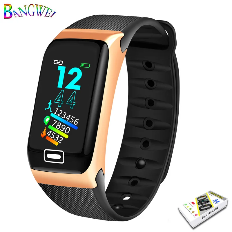 LIGE смарт-браслет здоровья фитнес водонепроницаемые часы для мужчин монитор сердечного ритма Bluetooth подключение Android ios умные спортивные часы - Цвет: Gold black