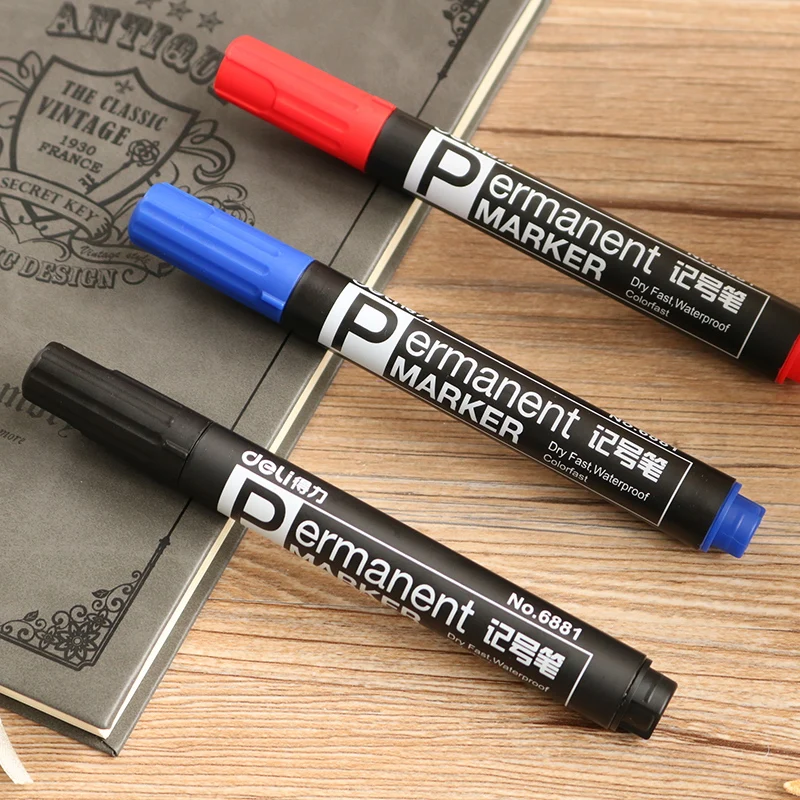 Deli острый Перманентный маркер, ручка быстросохнущая, не выцветает, 10 шт., Студенческая, для чтения, для письма, маркер, ручка, для офиса, sharpie, школьные принадлежности