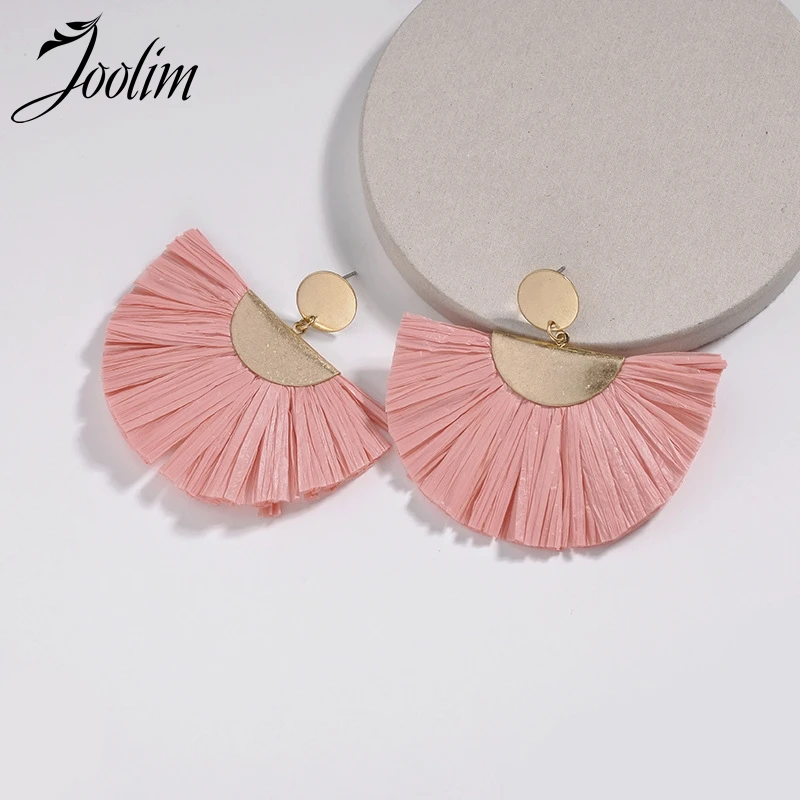 

Joolim High Quality Pink Blue Gray Raffie Tassel Earring Fanned Fringe Earring Design Jewelry Wholesale