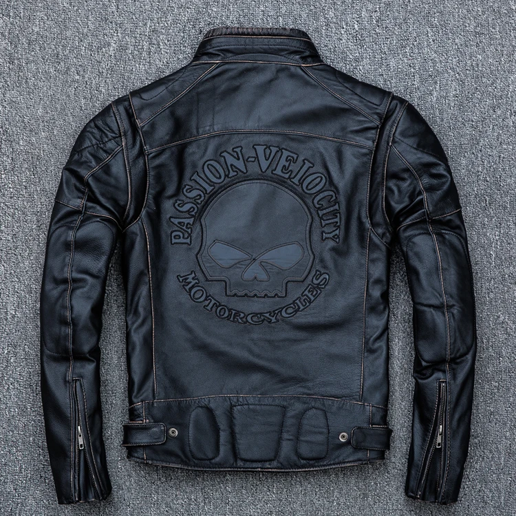 Mavlesteed винтажная потертая кожаная куртка мужская мотоциклетная куртка с черепом Толстая телячья кожа байкерская куртка зимняя M189