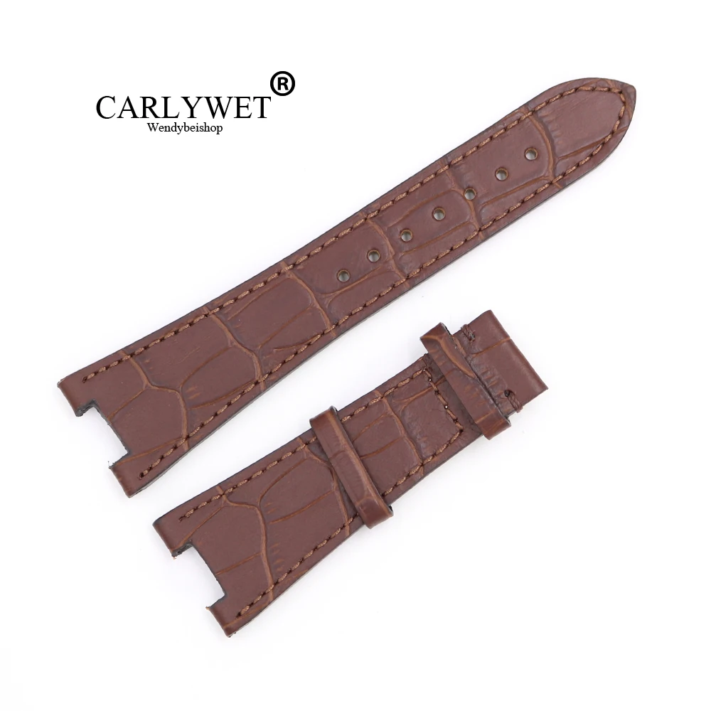 

CARLYWET 25mm Wholesale Brown Real Leather Handmade Replacement Crocodile Grain Wrist Watch Band Strap Without Buckle