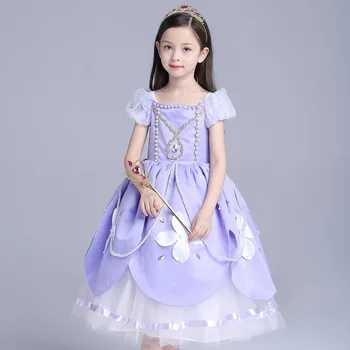 

Girls Sofia Princess Dresses Summer Sequined Puff Sleeve Floral Sophia Cosplay Costume for Halloween Kids Party dress up