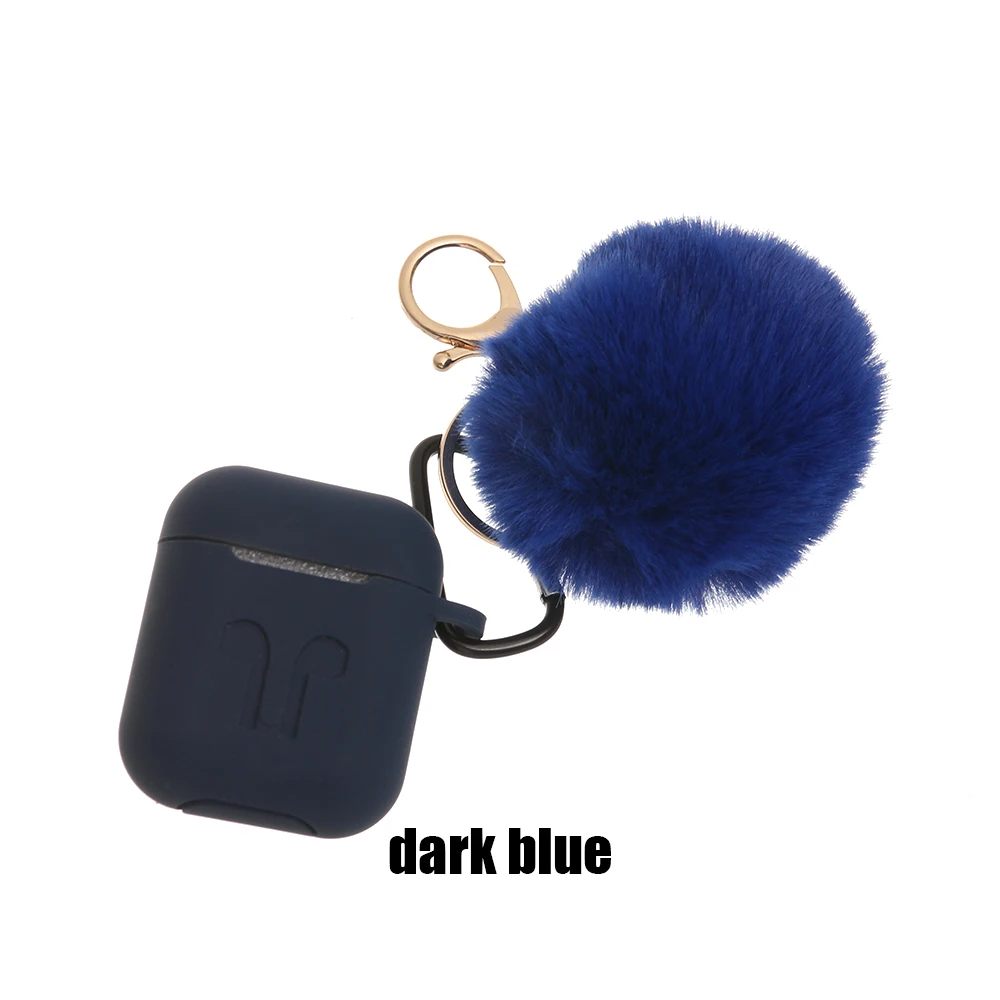dark blue for1 2 Чехол для наушников, защитный чехол, силиконовый чехол, милый меховой шарик, брелок для Airpods 1/2 Pro, аксессуары, карамельный цвет - Цвет: dark blue for1 2