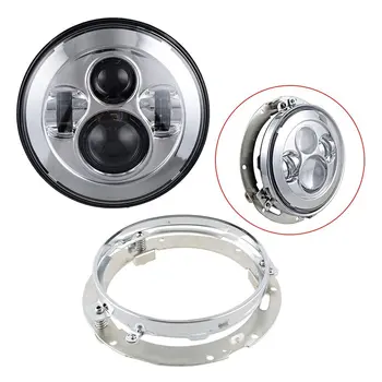 

Set of Round 7" LED Projector Headlight w/ Iron Chrome Mounting Bracket Ring for Harley Davidson