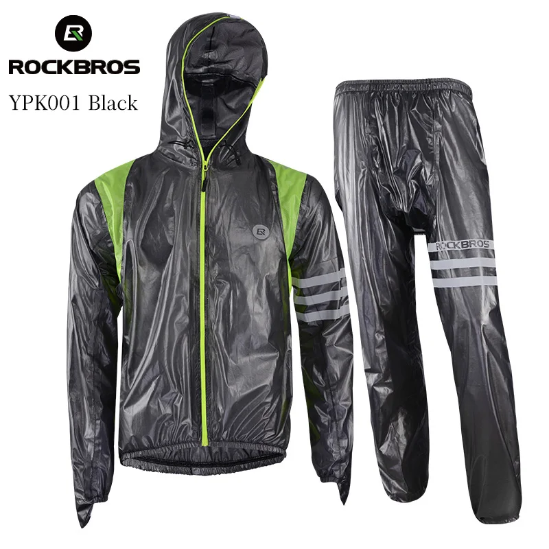 ROCKBROS Велоспорт Джерси водонепроницаемый плащ MTB дорожный велосипед куртка Светоотражающая унисекс дышащая одежда для велоспорта оборудование - Цвет: YPK001 Black Set