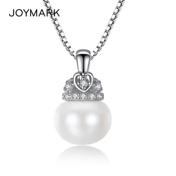 

JOYMARK Cubic Zirconia Heart Crown Fresh Water Pearl Pendant Necklaces S925 Sterling Silver Jewelry For Women JPN307