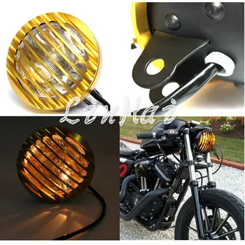 

6 3/4'' 12V Refit Round Golden CNC Grill Cover Lights Motorcycle Halogen Headlight Fit For Harley