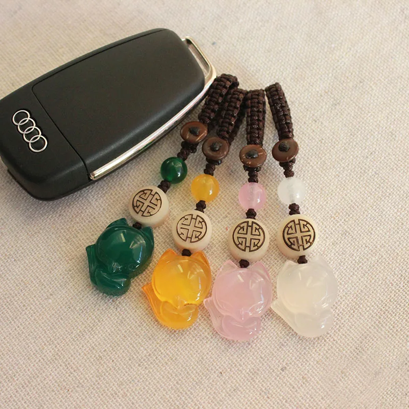 

Key ring Wang Taohua transport small fox mobile phone chain pendant Natural agate chalcedony U disk pendant female coin purse ha