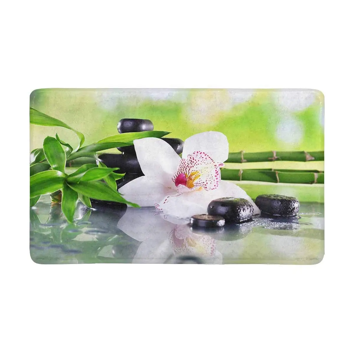 WARMTOUR Doormat Spa Stones Bamboo Branches and White Orchid Doormat Anti-Slip Entrance Mat Floor Rug Home Decor WARMTOUR Doormat Spa Stones Bamboo Branches and White Orchid Doormat Anti-Slip Entrance Mat Floor Rug Home Decor