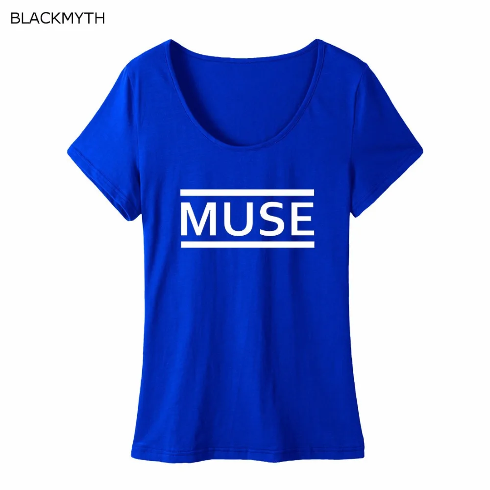 

BLACKMYTH New Arrival MUSE Letters Print Women Summer Scoop Neck T shirts Slim Short Sleeve Tops Tee Clothes