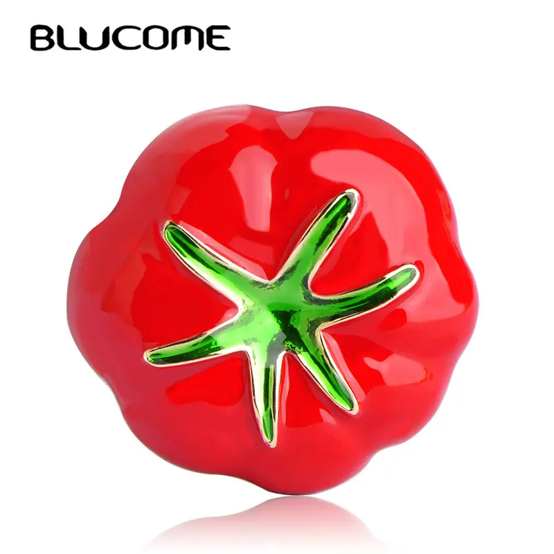 

Blucome Vivid Vegetables Brooch Enamel Red Tomatoes Brooches Plant Corsage Clips For Suit Scarf Dress Women Lady Jewelry Pins