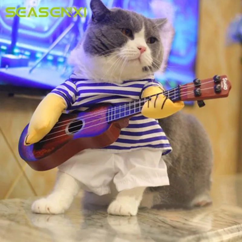 Funny pets change Cute guitar Suits For Dogs Cats M L XL 3 Size Cool Halloween Costume Pet Clothes Cat Coats Jackets Pet Gifts