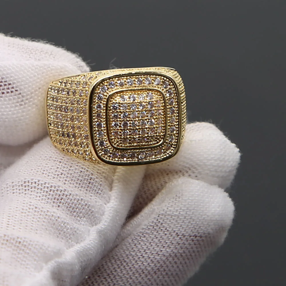 Hip Hop Micro Pave CZ Stone All Iced Out Bling Ring Gold Filled Hip Hop