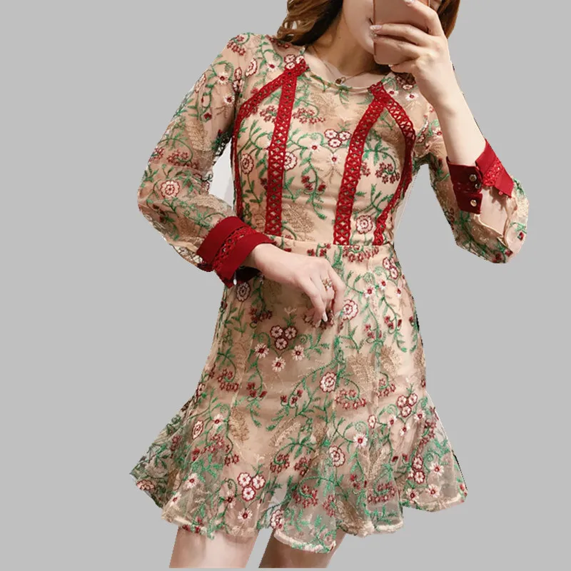 

HAMALIEL New Spring Summer Ruffles Dress Designer Women Embroidery Floral Mesh Mermaid Party Dress Luxury Bodycon Holiday Dress