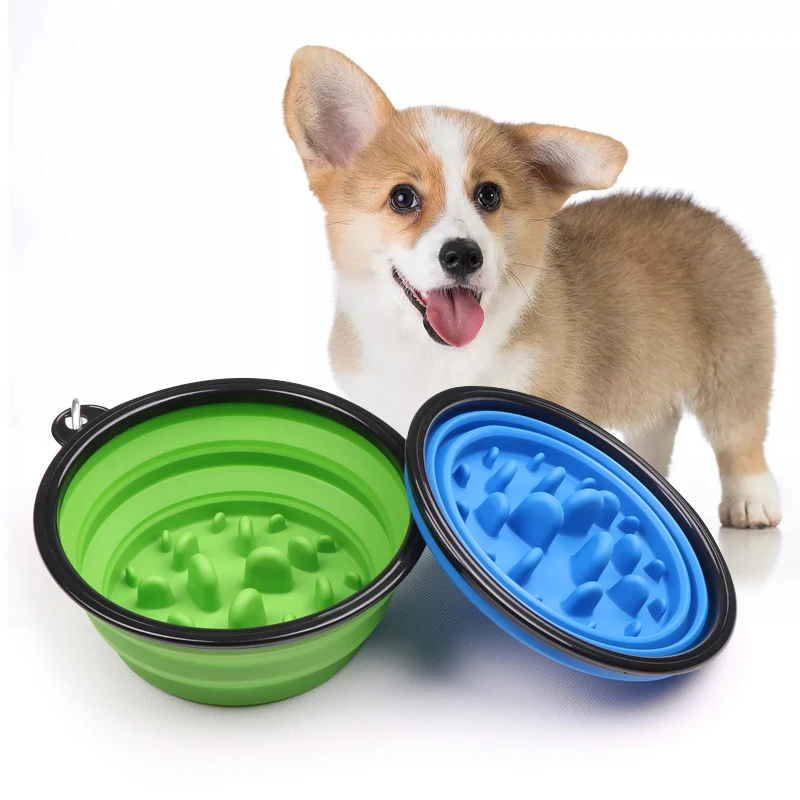 

Portable Puppy Dog Bowl Pet Collapsible Slow Feeding Bowl with Hook Pet Water Feeder Supplies