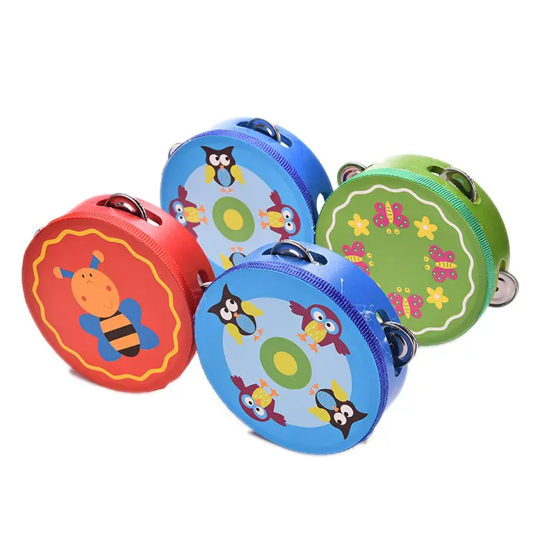 Baby Kids Tambourine Educational Toys Wooden Musical Toys Drum Rattles