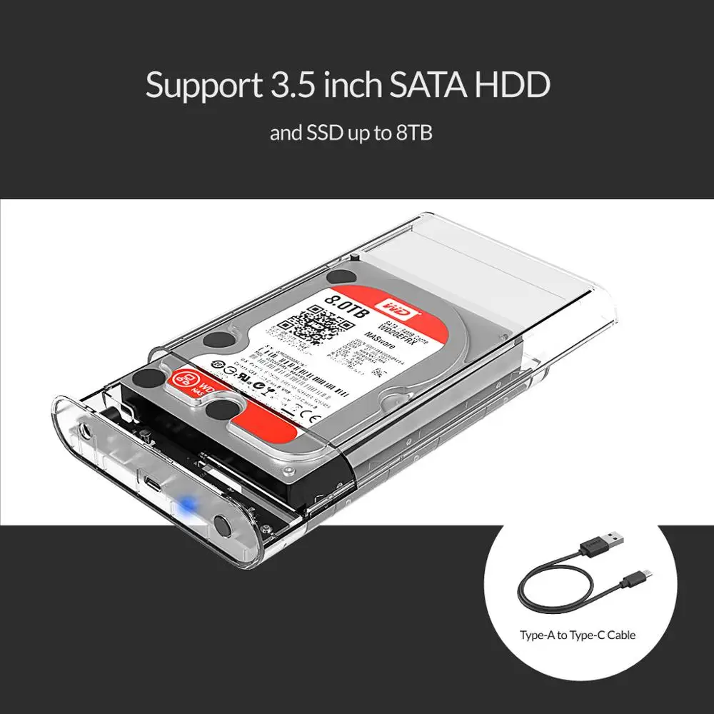  ORICO 35 pulgadas SATA a USB 31 tipo C adaptador de caja de disco duro transparente SSD para caja d