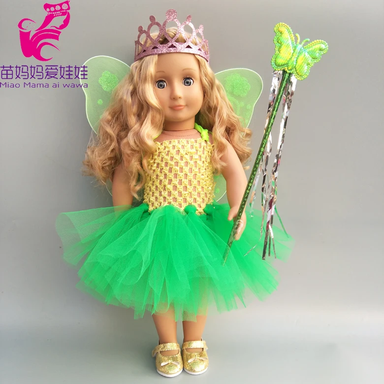 

40cm doll spring clothes for 43cm Baby doll butterfly dress set for 18 inch doll dress crown shoes Magic wand accessories