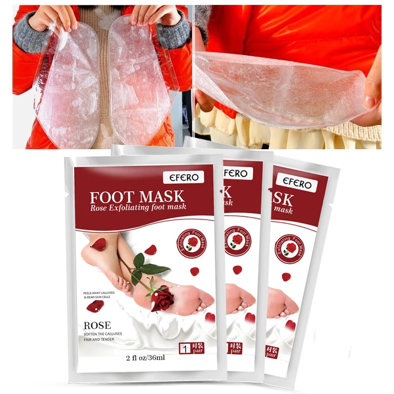 

Rose Exfoliating Foot Mask Moisturizing Hydrating Whitening Feet Care Remove Dead Skin Foot Peeling Foot Mask Sock for Pedicure