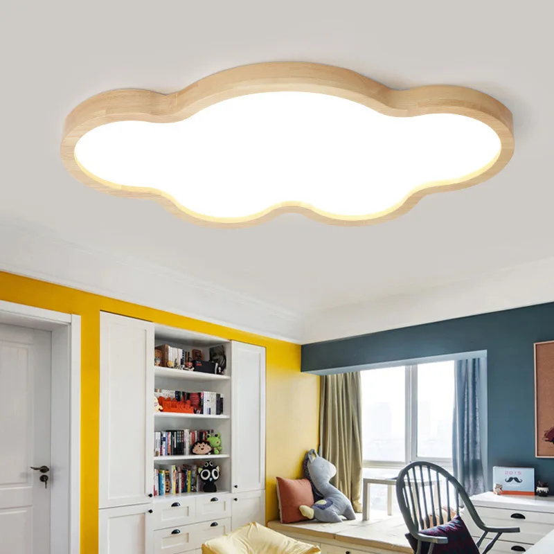 Nordic Japanese Creative Clouds Led Ceiling Lamp Wooden 24w Child Baby