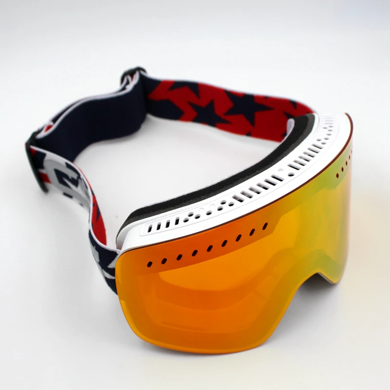 Orange Lens White Frame Ski Goggles Double Lens UV400 Anti Fog Big Ski