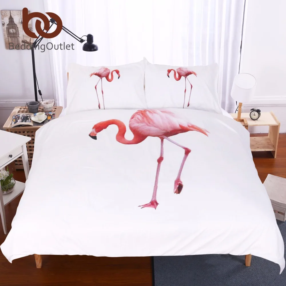 

BeddingOutlet Pink Flamingo White Duvet Cover Set Animal Printed Bird Bedding Set King Cute Girls Bed Cover 3 Pieces Bedspread