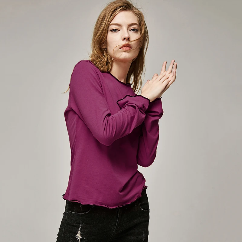 Женская хлопковая футболка с длинным рукавом и круглым вырезом|tee top|women t-shirtt shirt