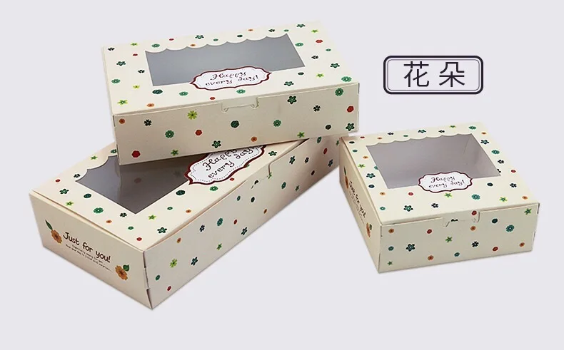 Крафт-бумага для выпечки пищевой картон крафт-коробка с прозрачным окном, Подарочная коробка-упаковка для печенья, Mooncake Macaron cake упаковочная бумажная коробка - Цвет: flower