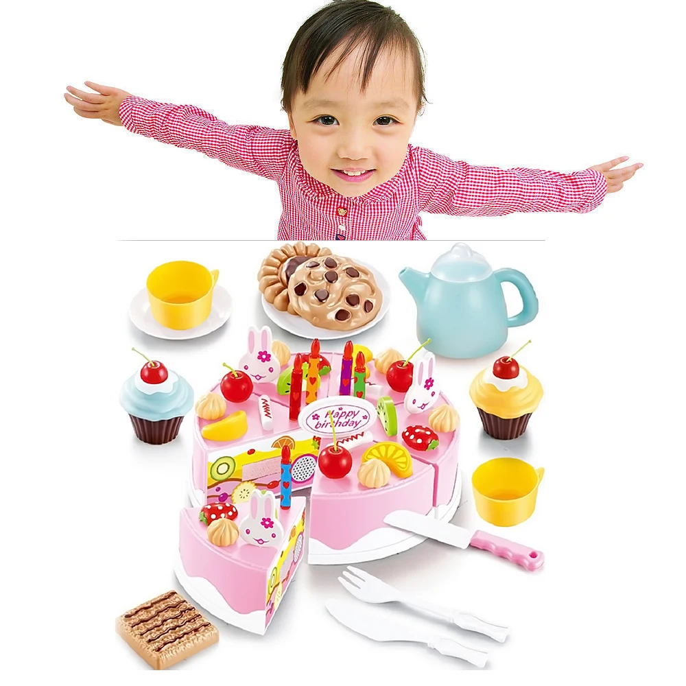 Unids 54 piezas De simulación DIY corte fruta cumpleaños pastel comida Cocina finja jugar casa juguetes Cocina De Juguete conjunto niñas niños