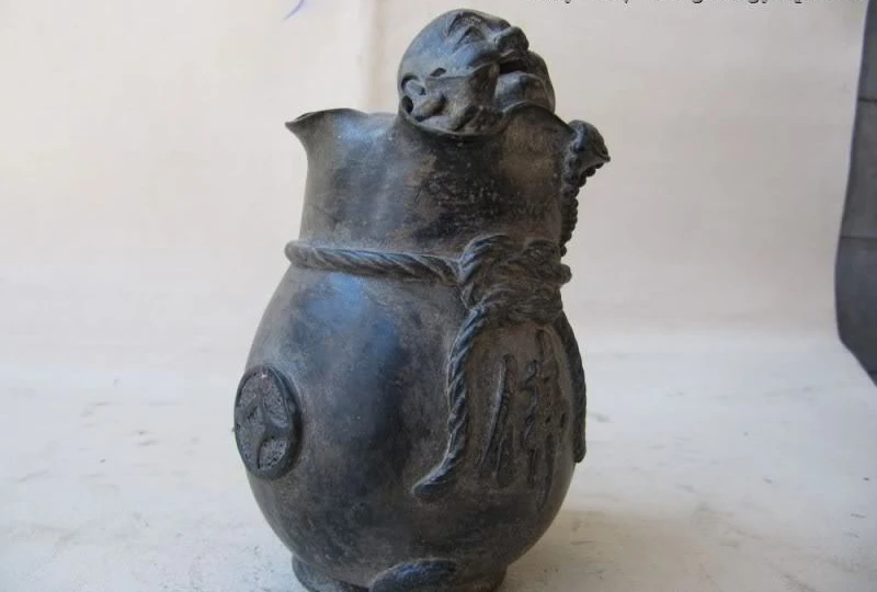 

Chinese Superb Pure Bronze Copper Carved Boy Buddha kettle Statue