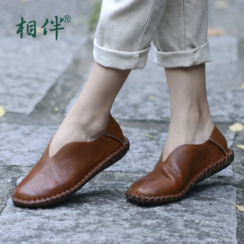 Soft Leather women's flat shoes slip on loafers casual female shoes solid handmade flat women shoes