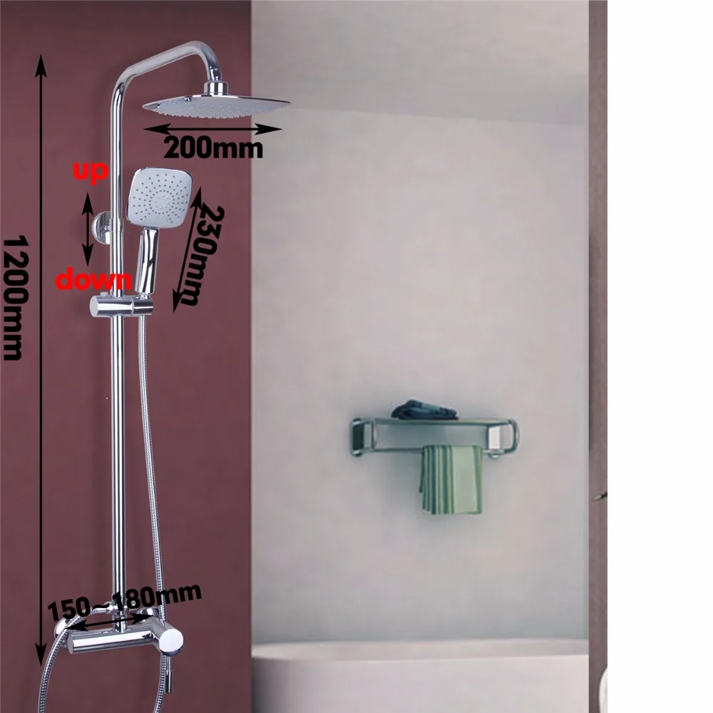 Chrome Brass Wall Mounted Bathtub Mixer Faucet Tap Set Hot&Cold Water